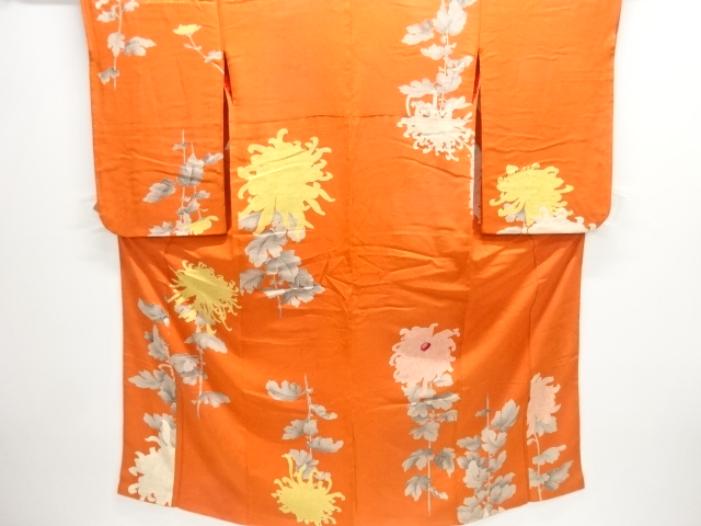 JAPANESE KIMONO / ANTIQUE KIMONO / SILK / MON KINSHA / KIKU